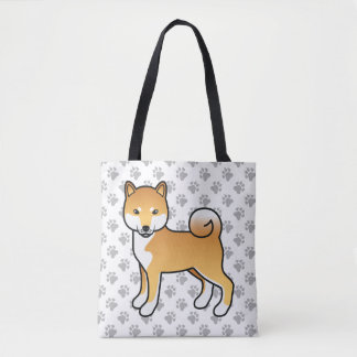 Red Shiba Inu Cute Cartoon Dog &amp; Paws Tote Bag