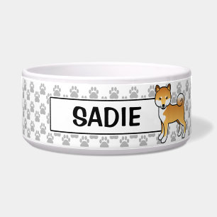 Red Shiba Inu Cute Cartoon Dog With Pet's Name Bowl