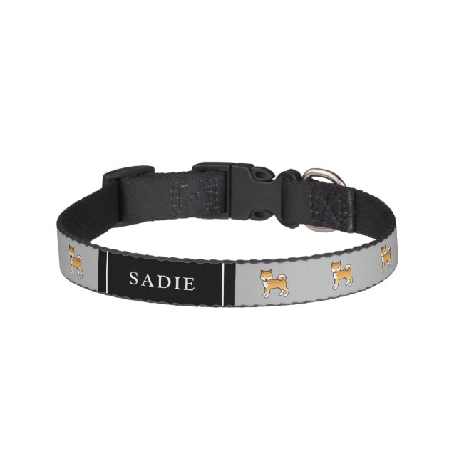 Red Shiba Inu Cute Cartoon Dogs With Name Pet Collar (Front)