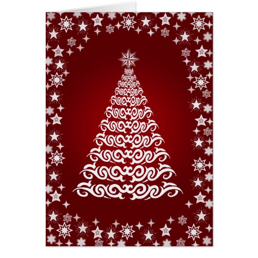 Red Shining Stars Christmas Tree Greetings Card (Front)