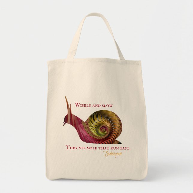 Red Shiny Fractal Snail with Shakespeare Quote Tote Bag (Front)