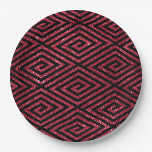 Red Shiny Glitter Black Pattern Paper Plates