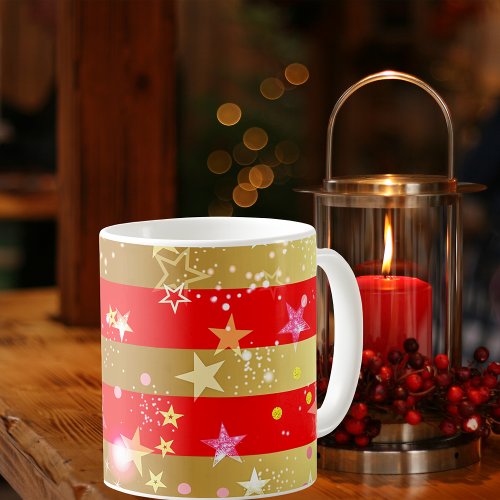 Red Shiny Gold Stripes Confetti And Sparkles Coffee Mug