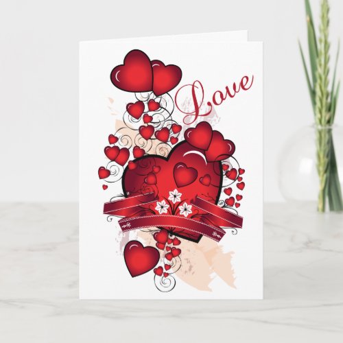 Red Shiny Hearts Valentine Card