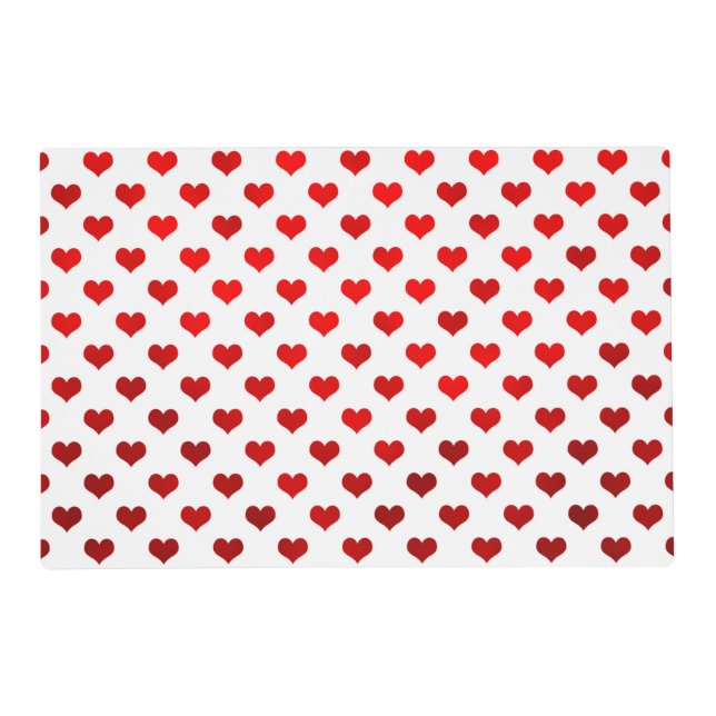 Red Shiny Hearts White Background Polka Dot Placemat (Front)