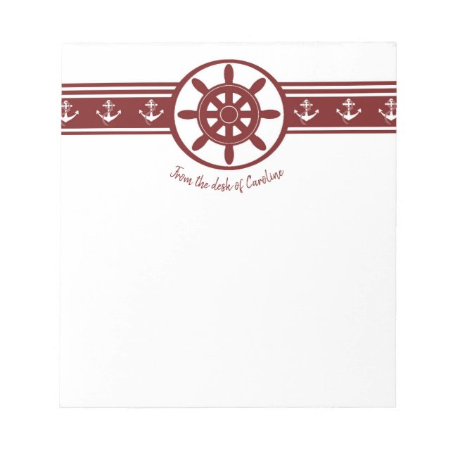 Red Ships Wheel Personalized Notepad (Front)