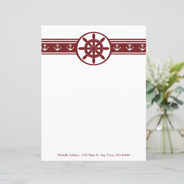 Red Ships Wheel Personalized Paper Sheet (Standing Front)