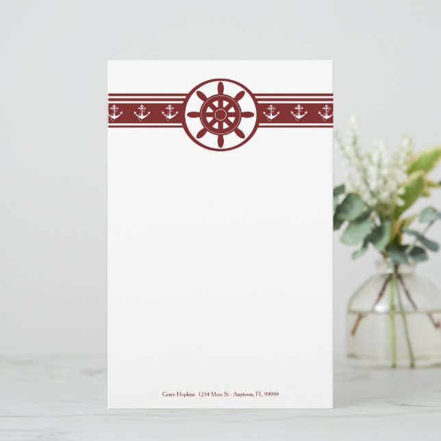 Red Ships Wheel Personalized Stationery (Standing Front)
