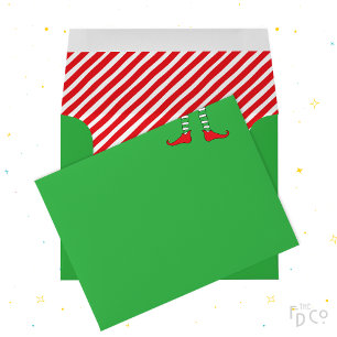Red Shoe Elf Legs with Candy Cane Striped Inside Envelope