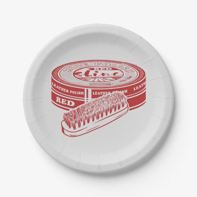 Red shoe polish paper plates (Front)