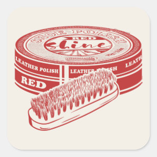 Red shoe polish tin square sticker