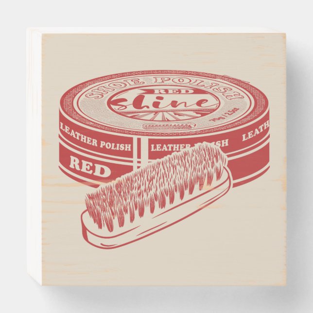 Red shoe polish tin wooden box sign (Front Horizontal)