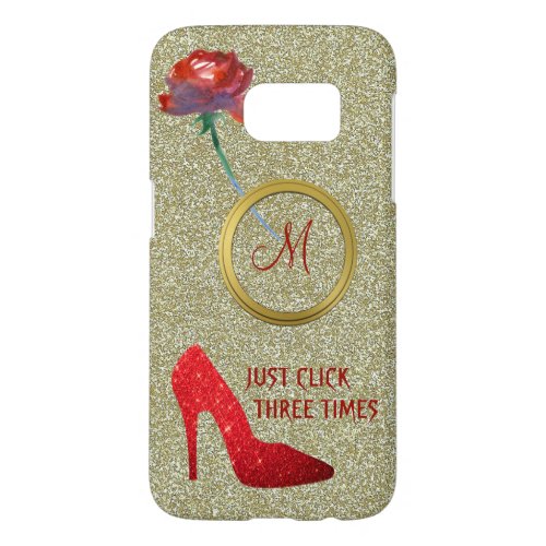 RED SHOES GLAM GLITTER GIRLY INITIAL MESSAGE  SAMSUNG GALAXY S7 CASE