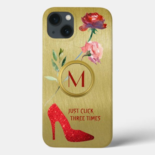 RED SHOES GLAM GLITTER GIRLY MONOGRAM iPhone 13 CASE