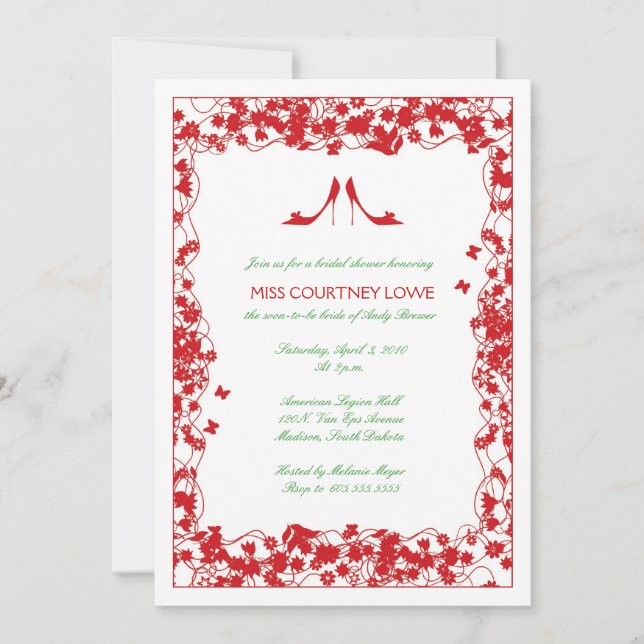 Red Shoes Red Flowers Bridal Shower Invitation (Front)