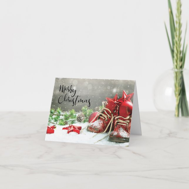 Red Shoes, Stars and Greenery Holiday Card (Front)