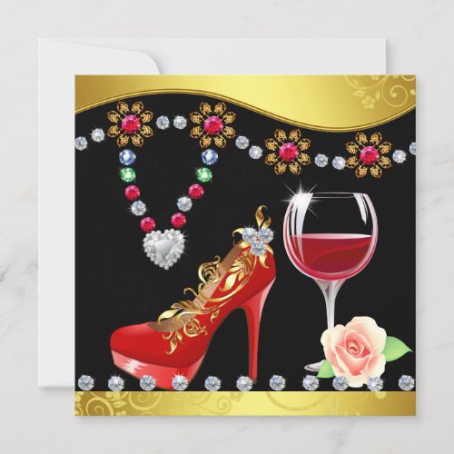 Red Shoes Wine  Jewels Any Event Invitation