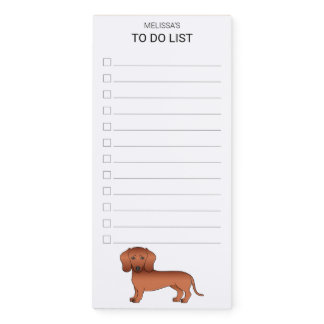 Red Short Hair Dachshund Cartoon Dog To Do List Magnetic Notepad