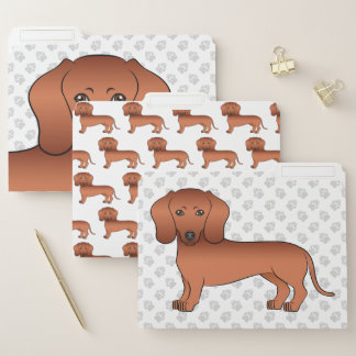 Red Short Hair Dachshund Cute Cartoon Dog File Folder