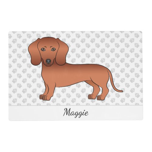 Red Short Hair Dachshund Cute Cartoon Dog  Name Placemat