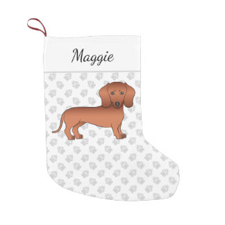 Red Short Hair Dachshund Cute Cartoon Dog &amp; Name Small Christmas Stocking