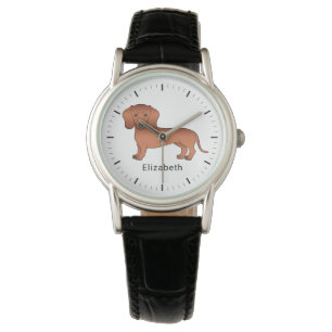 Red Short Hair Dachshund Cute Cartoon Dog & Name Watch