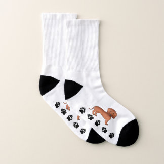 Red Short Hair Dachshund Cute Cartoon Dog &amp; Paws Socks
