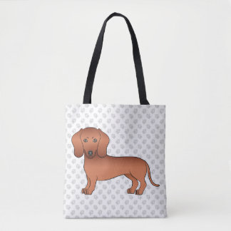 Red Short Hair Dachshund Cute Cartoon Dog &amp; Paws Tote Bag