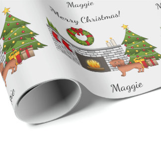 Red Short Hair Dachshund Cute Dog - Christmas Room Wrapping Paper