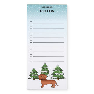 Red Short Hair Dachshund Cute Dog - Winter Forest Magnetic Notepad