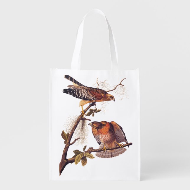 Red Shouldered Hawk Audubon Bird of Prey Grocery Bag (Front)
