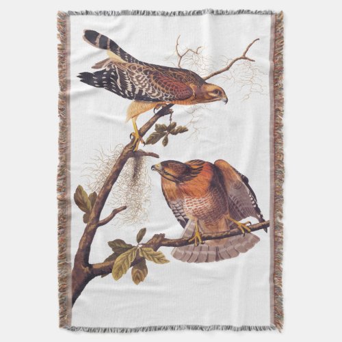 Red Shouldered Hawk Audubon Bird of Prey Throw Blanket