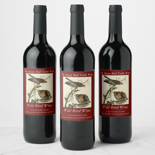Red-shouldered Hawk - Audubon's Birds of America Wine Label (Bottles)