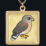 Red-shouldered Hawk Gold Plated Necklace<br><div class="desc">Red-shouldered Hawks like to live in a woodland or forest habitat. They build stick nests in trees and usually hunt their prey from a perched position. This is our totally cute Birdorable Red-shouldered Hawk! You can customize this gift. Move the bird around, change the background color or style, add your...</div>