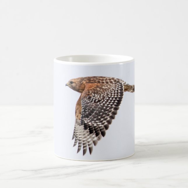 Red Shouldered Hawk in flight Coffee Mug (Center)