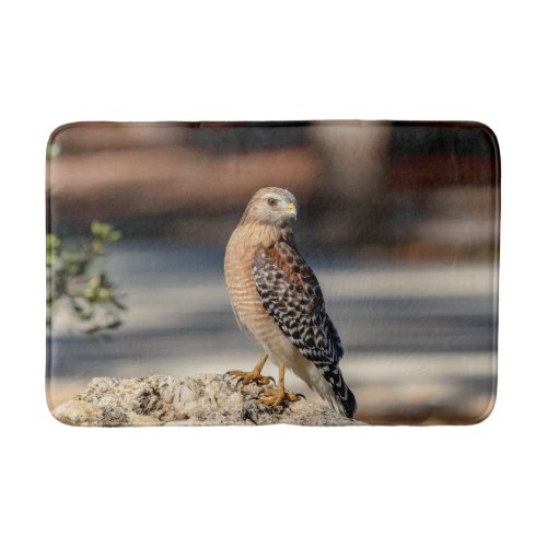 Red Shouldered Hawk on a rock Bathroom Mat