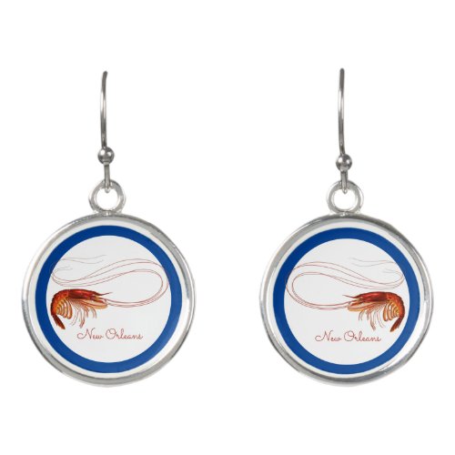 Red Shrimp on White and Blue Earrings