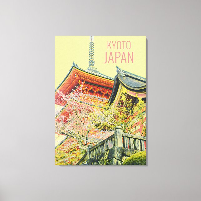 Red Shrine cherry blossom travel poster Japan Canvas Print (Front)