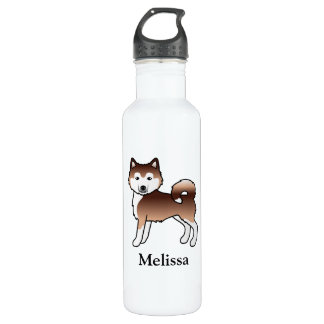 Red Siberian Husky Cartoon Dog &amp; Custom Name Stainless Steel Water Bottle