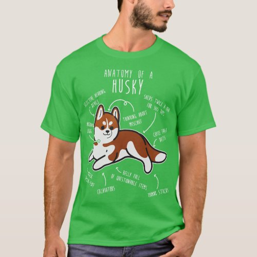 Red Siberian Husky Dog Anatomy 3 T_Shirt