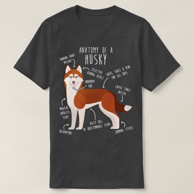Red Siberian Husky Dog Anatomy T-Shirt (Design Front)