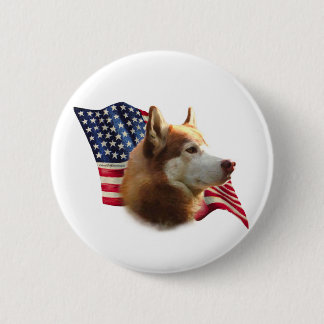 Red Siberian Husky Flag - Button