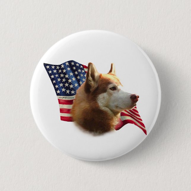 Red Siberian Husky Flag - Button (Front)