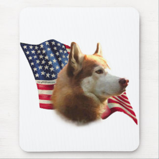 Red Siberian Husky Flag Mouse Pad