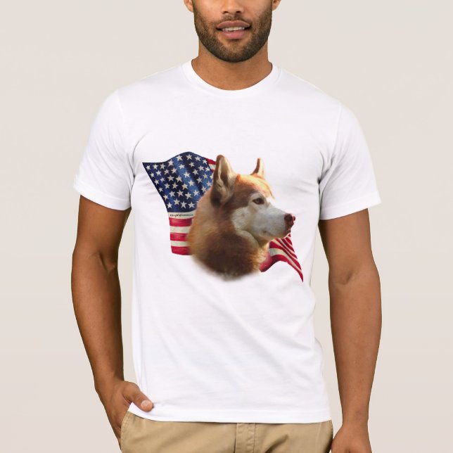 Red Siberian Husky Flag T-Shirt (Front)