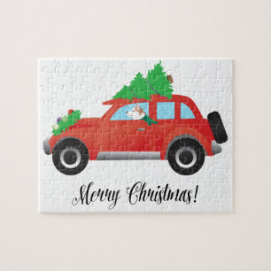 Red Siberian Husky in Christmas Car Jigsaw Puzzle