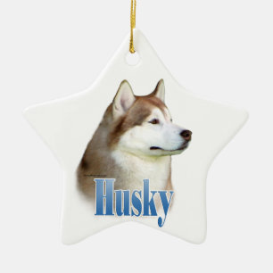 Red Siberian Husky Name Ceramic Ornament