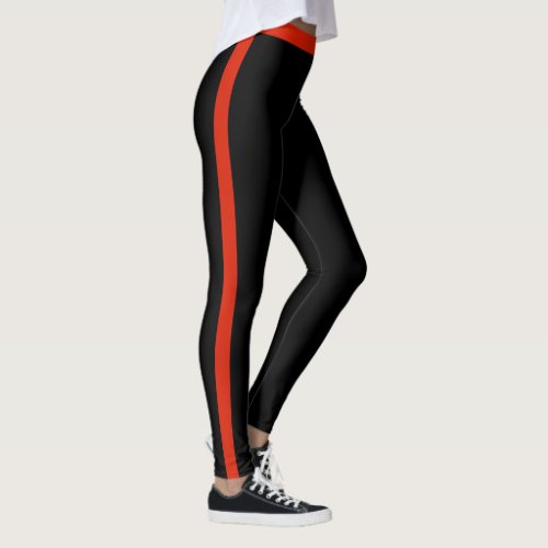 Red Side Stripe Black Leggings