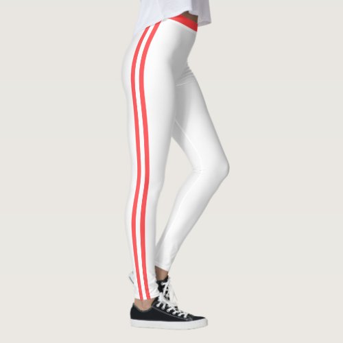 Red Side Striped White Leggings Choose Colors