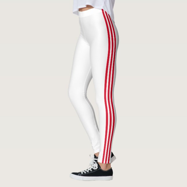 Red Side Striped White Leggings - Choose Colors (Left)